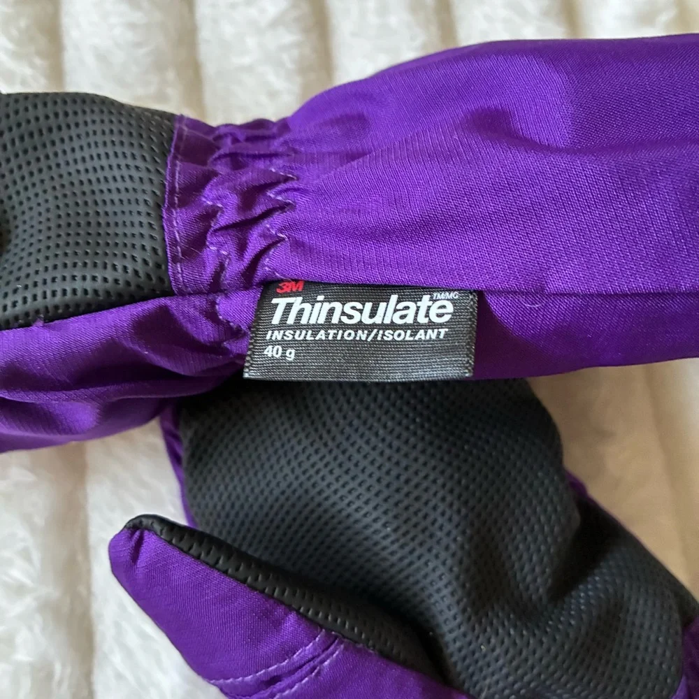 Purple Kids Insulated Snow Mittens 3M Thinsulate 40g Fleece Lined Grip Palm S